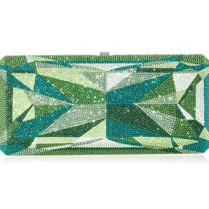 Judith Leiber Couture Slim Baguette Clutch, Silver Emerald Multi. Brand new, NWT